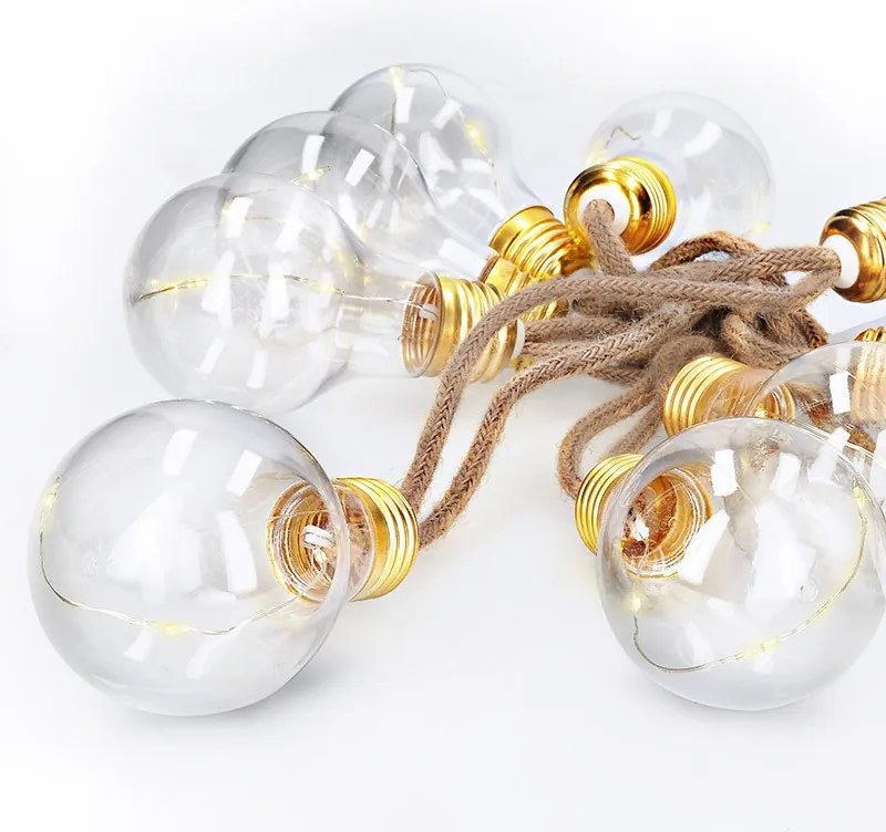 SOLIGHT LED dekoratívne žiarovky na prírodnom povraze, 10x žiarovka, 30LED, 180cm, časovač 3x AA