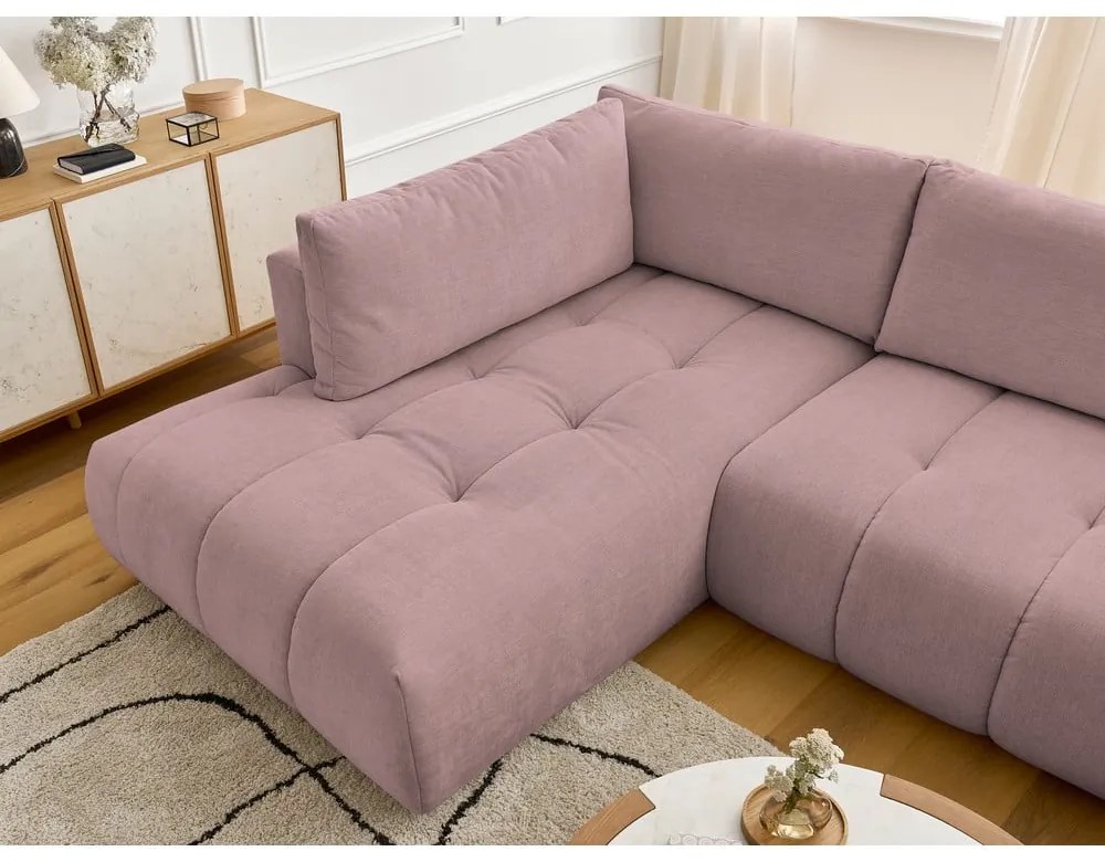 Ružová rozkladacia/s úložným priestorom rohová pohovka (ľavý roh/do tvaru "U") Fuji – Bobochic Paris