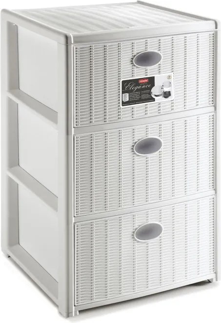 STEFANPLAST Plastový úložný regál Elegance, 3 zásuvky, biely