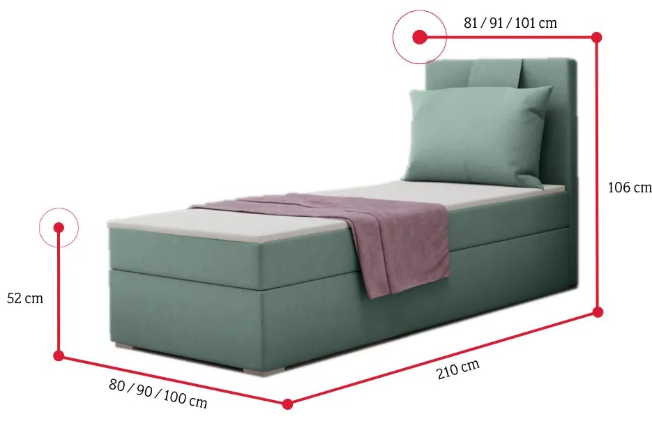 Čalúnená posteľ boxspring MIRANDA + topper - soro 34 / ľavá / 90x200