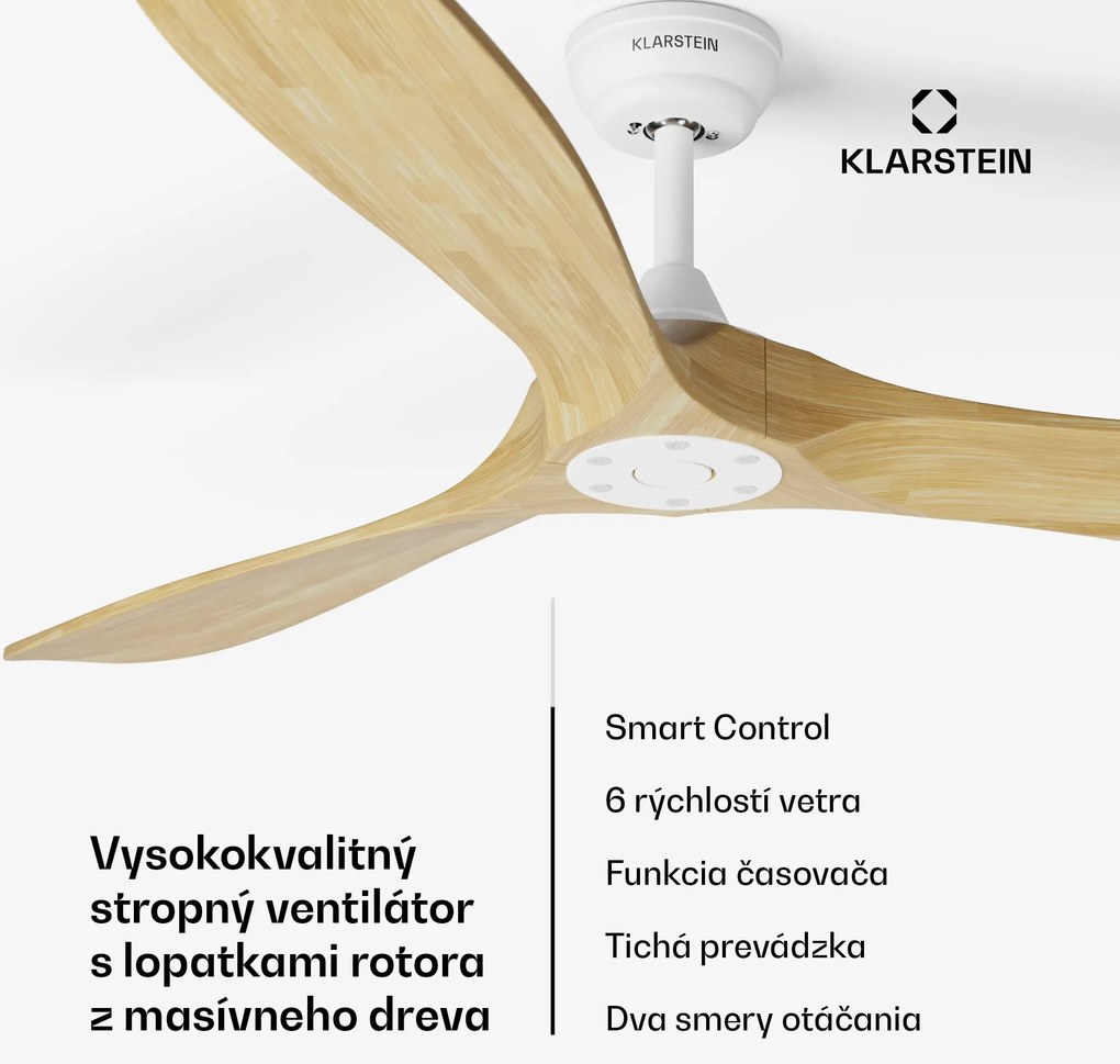 Klarstein Bahama Breeze Smart Stropný ventilátor , lopatky rotora z masívneho dreva, diaľkové ovládanie + ovládanie pomocou aplikácie