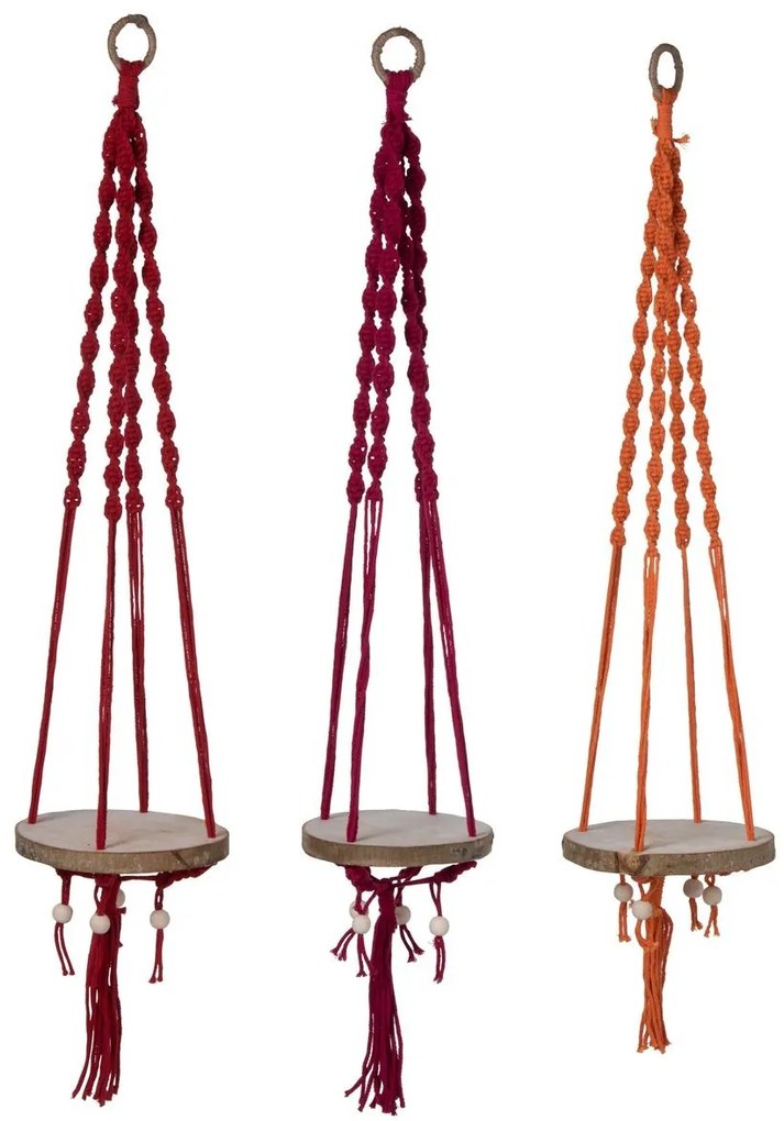 3ks závesná drevená polica s farebným povrázkom - Ø19*100 cm