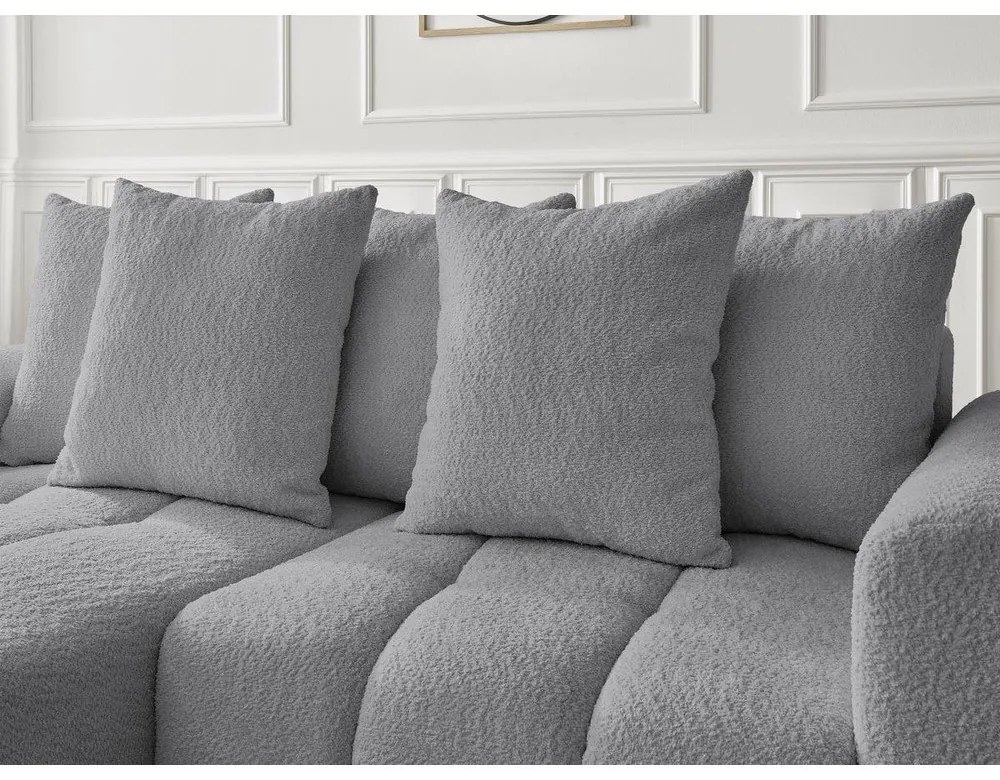 Sivá rozkladacia/s úložným priestorom rohová pohovka z textílie buklé (ľavý roh/s leňoškou) Roxelane – Bobochic Paris