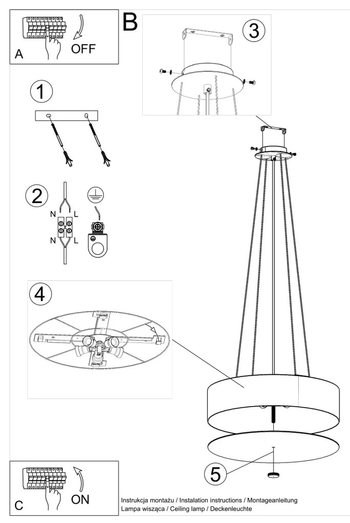 Závesné svietidlo Skala, 1x biele textilné tienidlo, (biele sklo), (fi 50 cm)