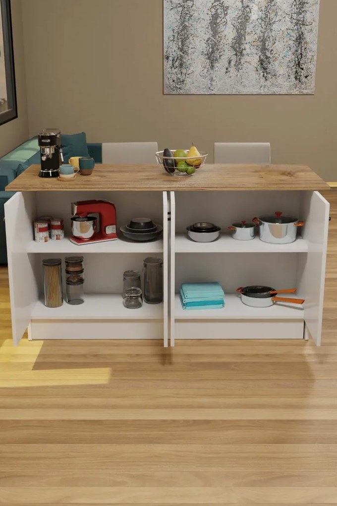 Kuchynský ostrovček VERRI, biela/pine