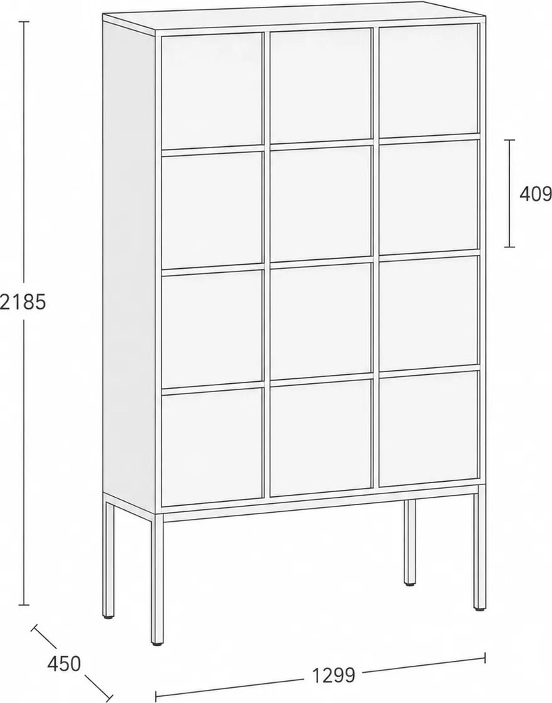 Kancelárska skriňa FRAME, biela podnož, 12x dvere, 1299 x 450 x 2185 mm, RFID zámok, sivá