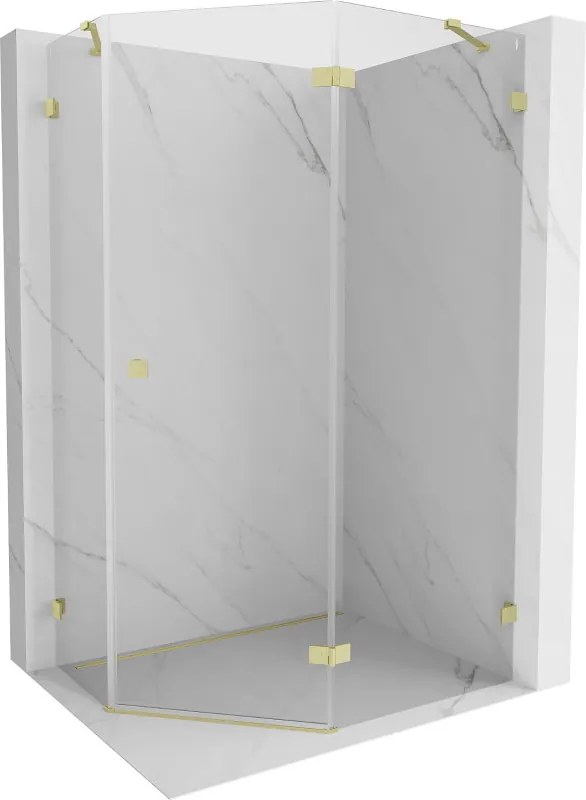 Mexen Lunar, pravý výklopný päťuholníkový sprchový kút 100 x 80 cm, 8mm číre sklo, zlatý matný profil, 831-100P-080L-55-00-P