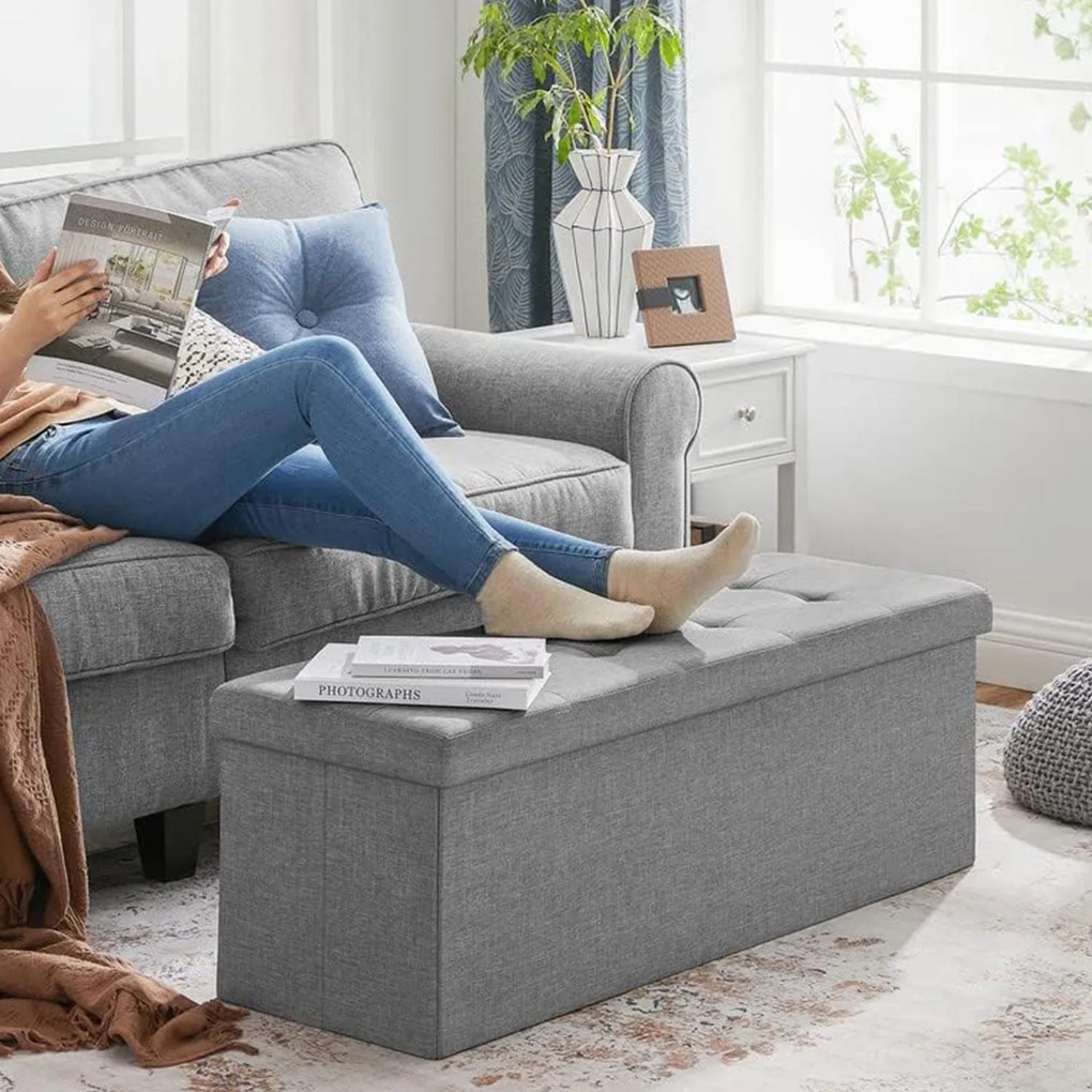 Taburetka L, lavica s úložným priestorom, nosnosť 300 kg, 110 x 38 x 38 cm, svetlošedá