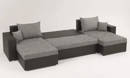 Sedacia súprava Rumba, tvar U, čierna ekokoža/melírová tkanina