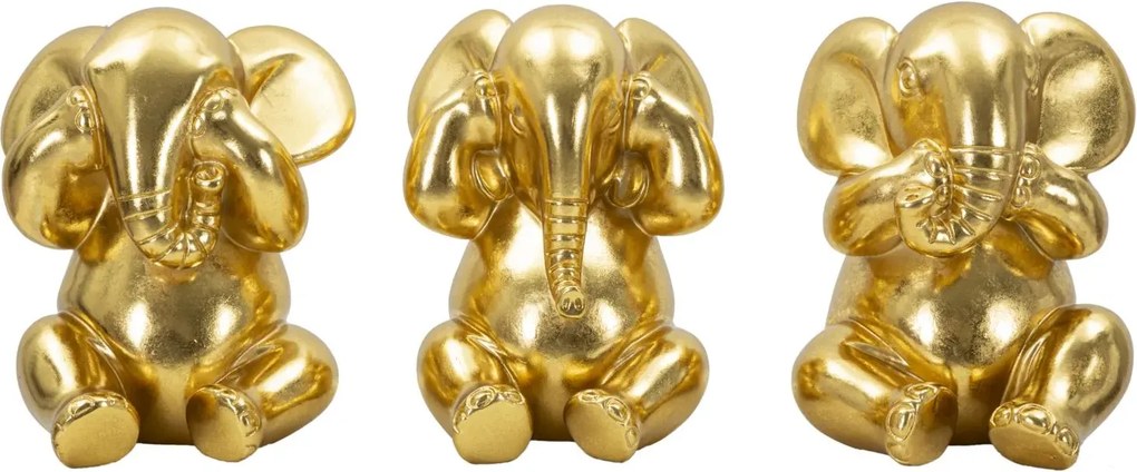 Sada 3 ks dekoratívnych figúrok Elephant zlatá