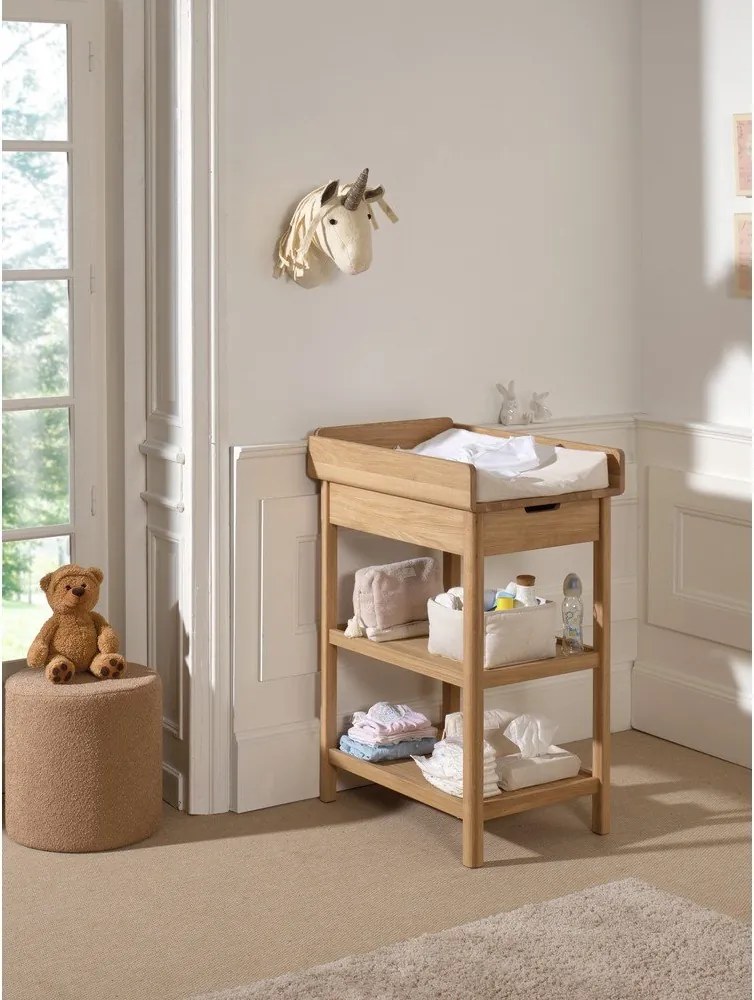 Prebaľovací pult z dubového dreva s prebaľovacím pultom v prírodnej farbe Forrest – Vipack