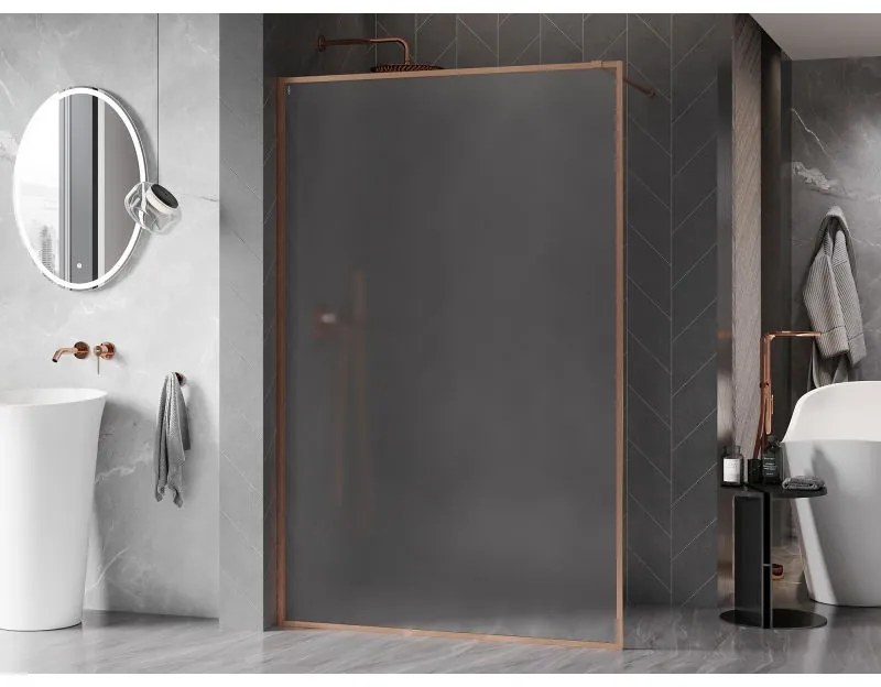 Mexen, Mexen Kioto-XF sprchová stena s rámom 140 x 202 cm, matná 10 mm, brúsená meď - 800-140-104-65-30-X