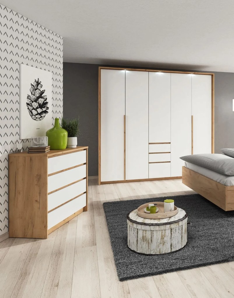 Veľká biela šatníková skriňa do spálne Xelo A 230 cm s voliteľným LED osvetlením