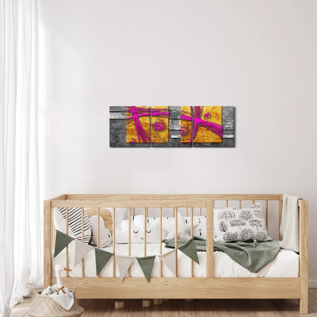Obraz farebných štvorcov na čiernom pozadí (s hodinami) (90x30 cm)