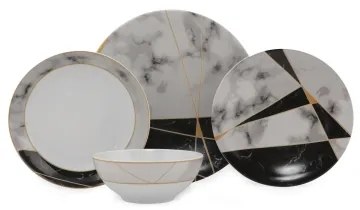 24-dielna jedálenská súprava, čierna/biela/zlatá, porcelán