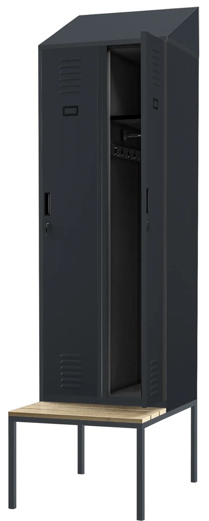 Šatníková skriňa s lavicou a strechou KACPER II PRO, 600 x 2295 x 850 mm, antracitová