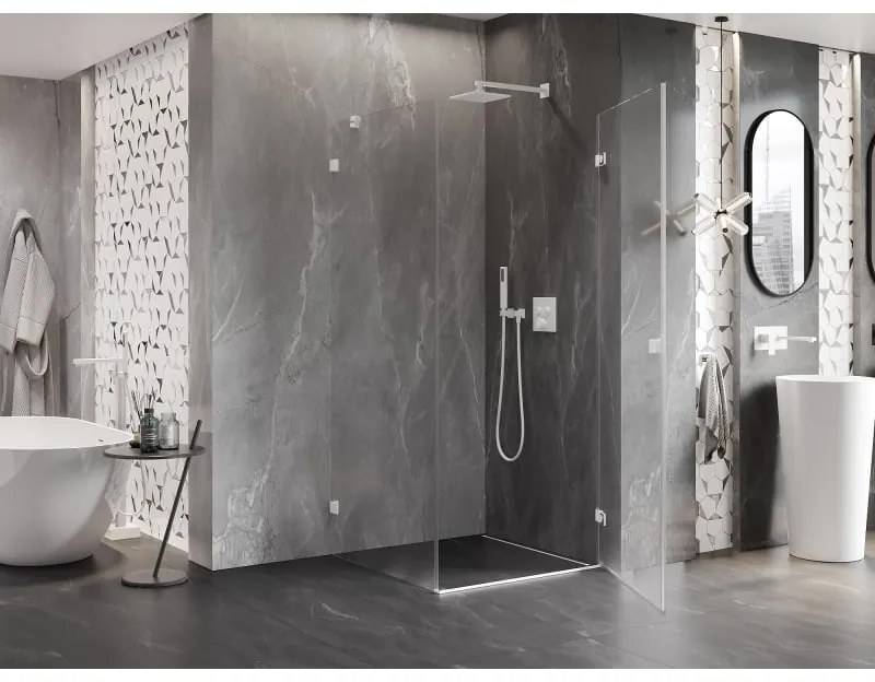 Mexen Lunar-B, pravostranný výklopný sprchový kút 80 x 80 cm, 8mm číre sklo, biely profil, 832-080-080-20-00-P