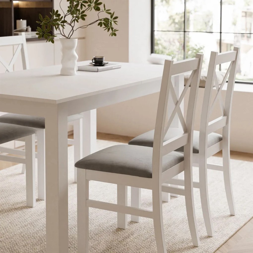 ROZKLÁDACÍ JEDÁLENSKÝ STÔL DANILO BIELY 140 / 195 cm + 4 STOLIČKY PAROS 02