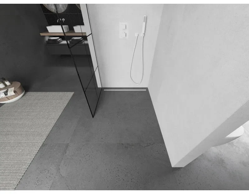 Mexen Kioto, Walk-In sprchová zástena 70 x 200 cm, 8mm sklo číre/čierny vzor, biely profil, 800-070-101-20-77