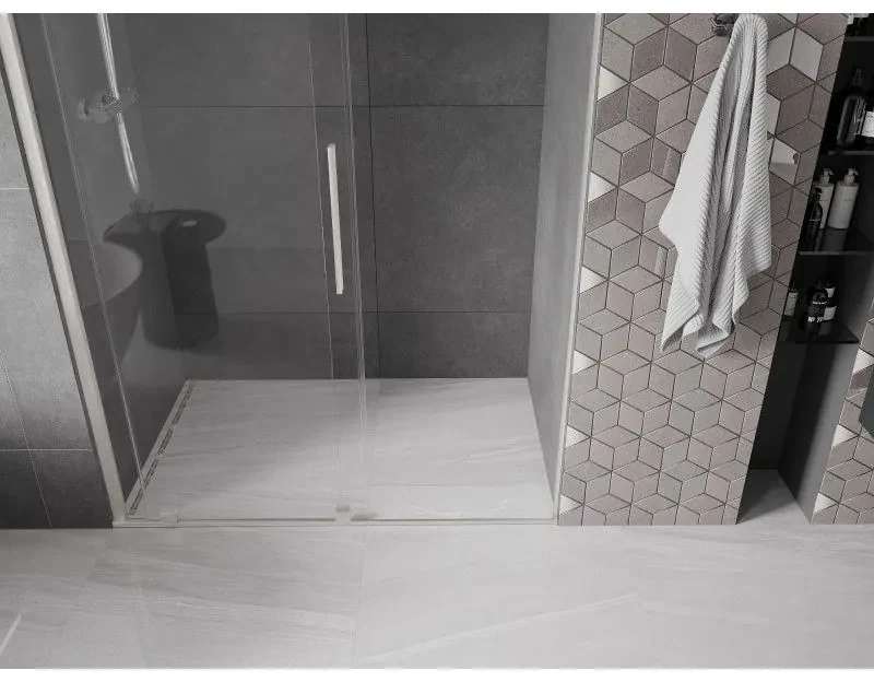 Mexen Velar, posuvné sprchové dvere do otvoru 160 cm, 8mm číre sklo, brúsená oceľ, 871-160-000-01-97