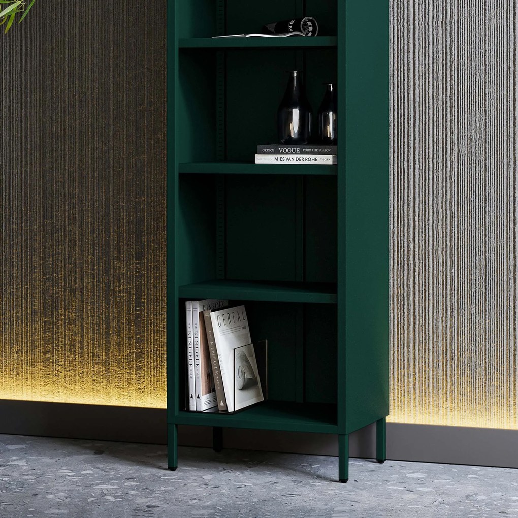 Knižnica do obývačky MARIO, 500 x 1800 x 350 mm, Modern: fľaškovo zelená farba