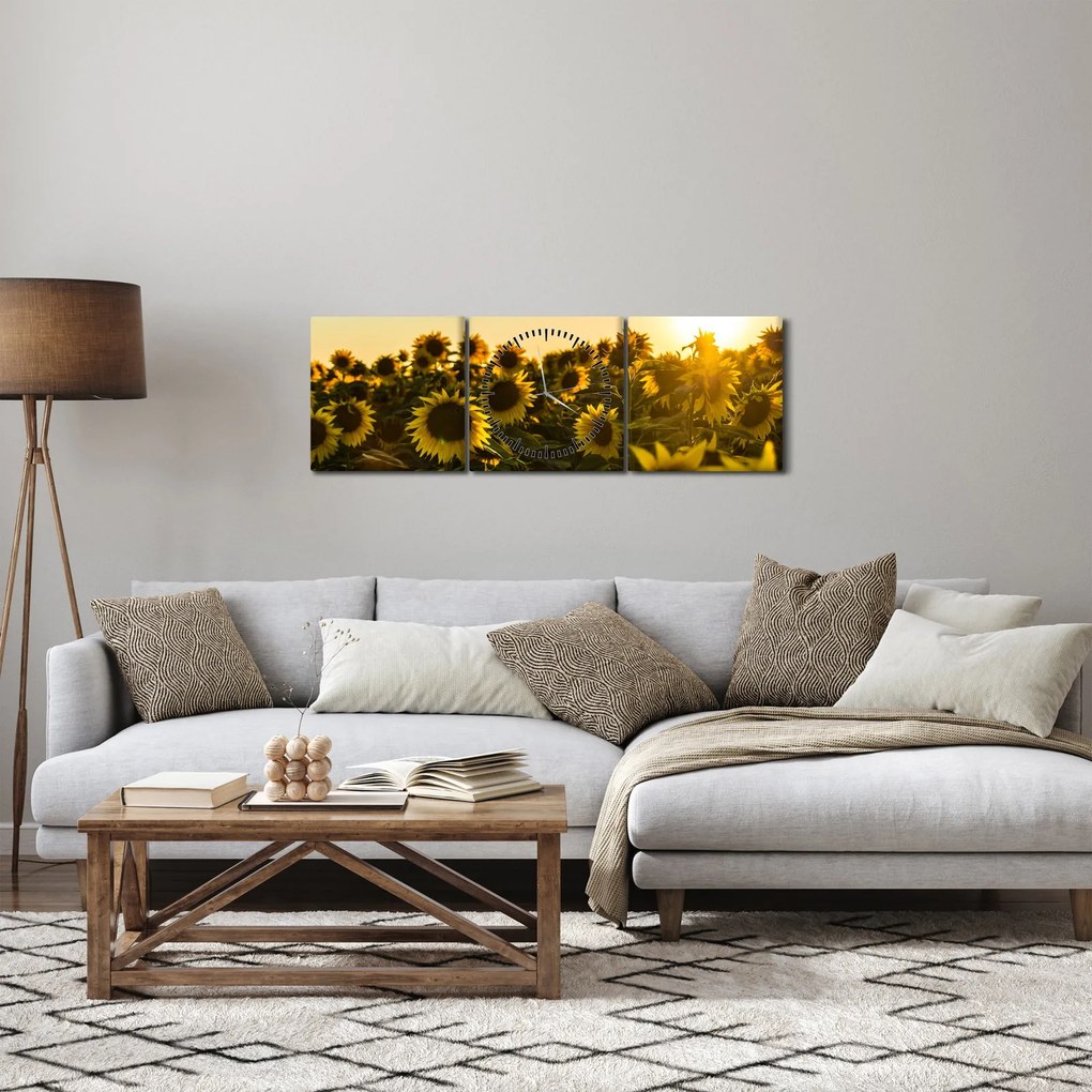 Obraz slnečnicového poľa (s hodinami) (90x30 cm)