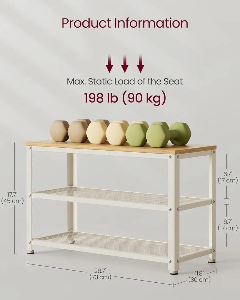 Lavica na topánky, botník, 30 x 73 x 45 cm, dubová béžová a klasická biela