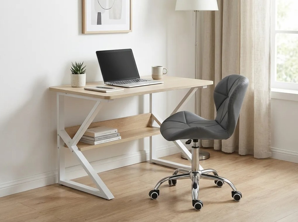 Písací stôl s policou SHAPE 80x40 cm, biela/dub sonoma
