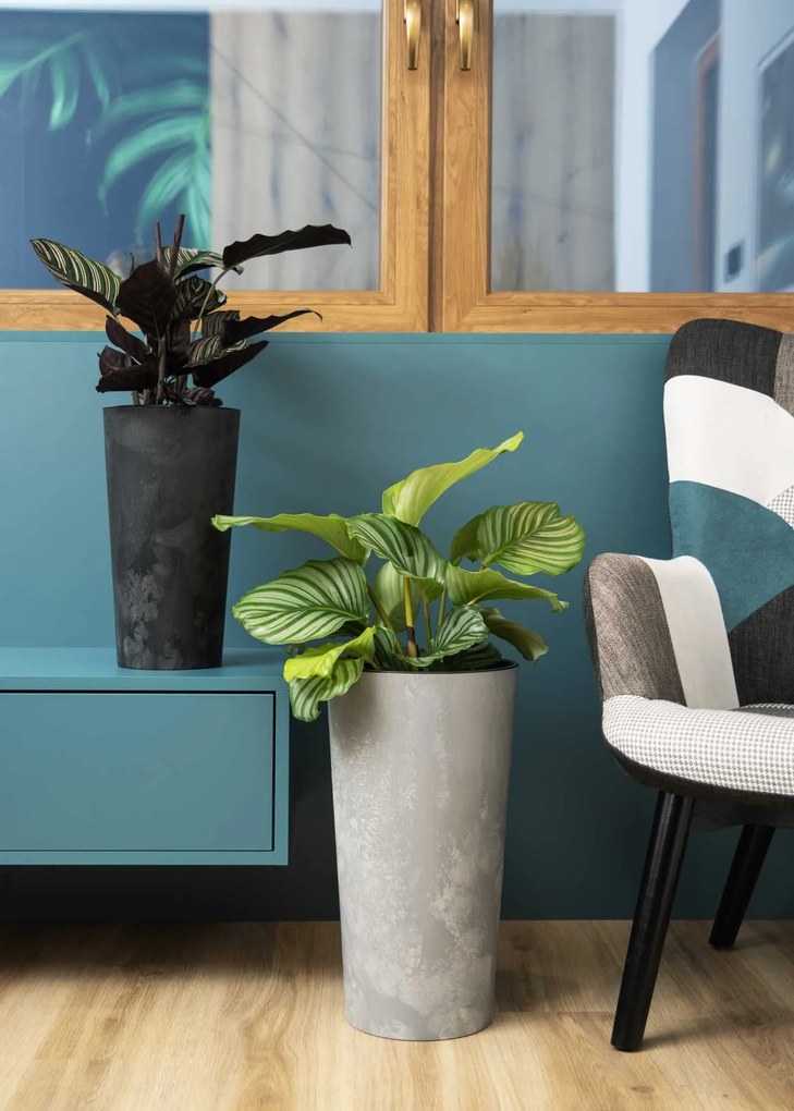 PLASTOVÝ KVETINÁČ URBANIKA 46X25 CM IMITÁCIA BETÓNU SIVÁ