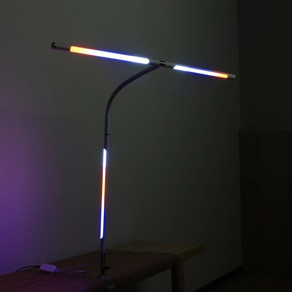 Stolná LED lampa NOX s RGBW efektmi, svorka, diaľkový ovládač