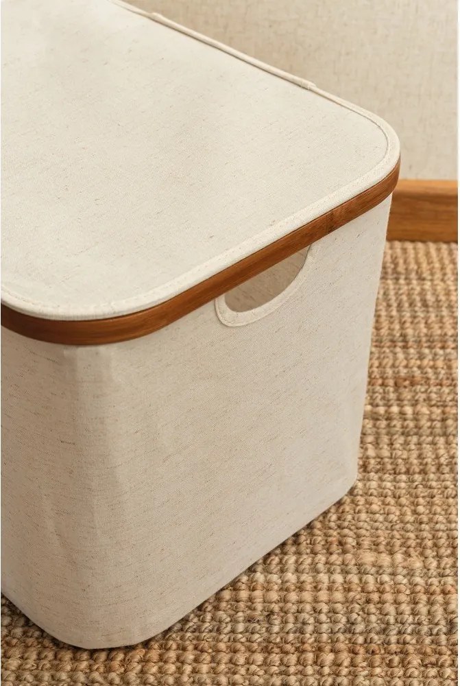 Krémový látkový úložný box s vekom 40,5x33x30 cm Bamboo/Linen – Bigso