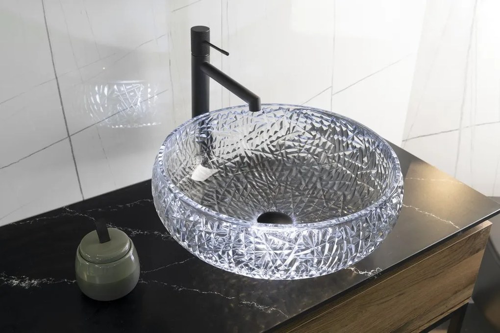 Sapho, GAVIOTA gravírované sklenené umývadlo na dosku Ø 42 cm, čierna, TY306