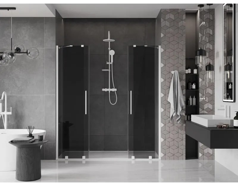 Mexen Velar Duo, posuvné sprchové dvere do otvoru 170 cm, 8mm šedé sklo, biela matná, 871-170-000-42-20