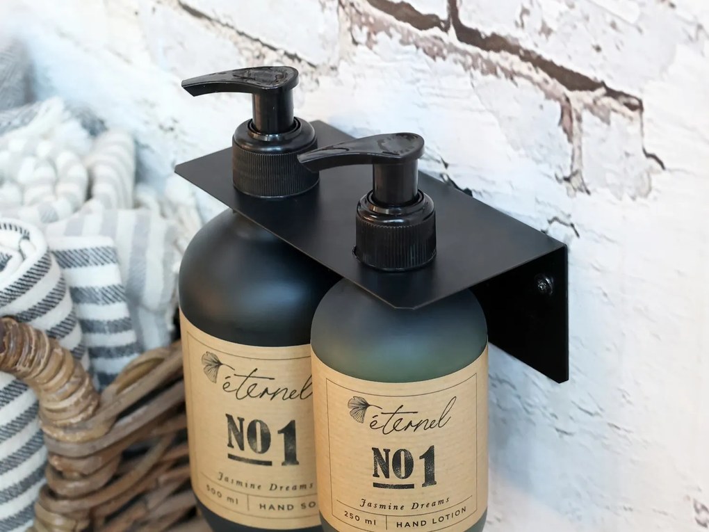 Čierna antik nástenná kovová polička na dávkovače Éternel - 14*7*6cm