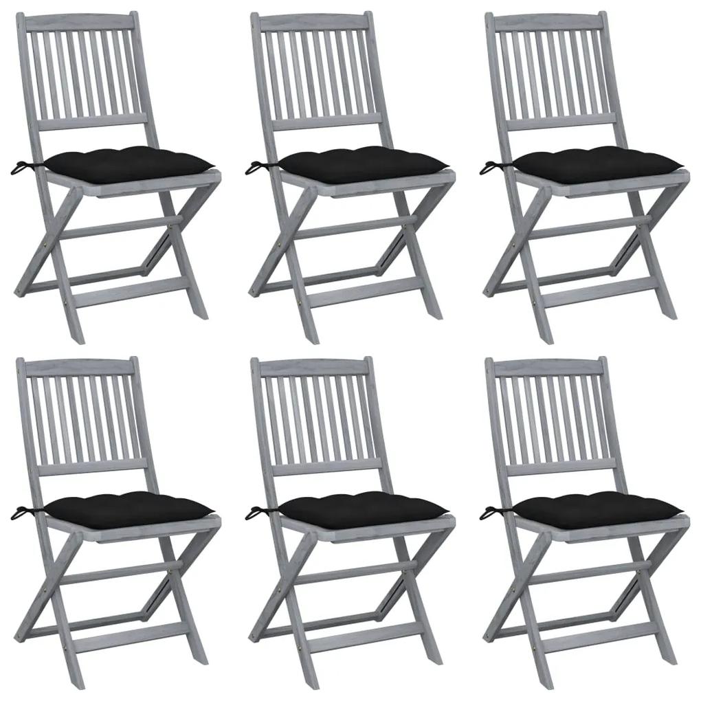 Skladacie záhradné stoličky s podložkami 6 ks akáciový masív 3065456