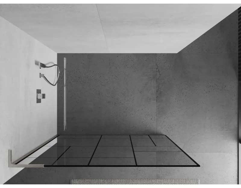Mexen Kioto L, sprchová zástena Walk-In 100 x 200 cm, 8mm číre sklo čierny vzor, brúsená oceľ profil, 800-100-103-97-78