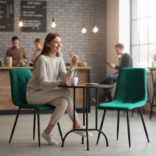 Jedálenská stolička NERO zamatová, fľaškovo zelená / čierne nohy