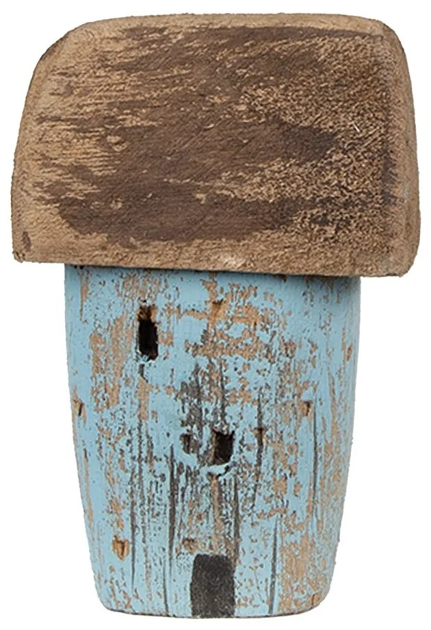 Modrá prírodná drevená dekorácia domček - 6*4*10 cm