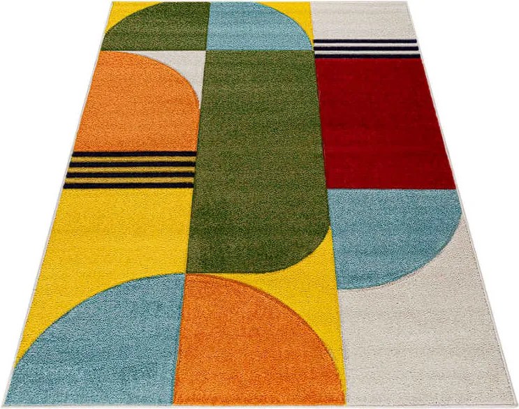 TA Viacfarebný geometrický abstraktný Koberec A094A GREEN/L.BLUE ATLANTA FMM Rozmer: 80x150 cm
