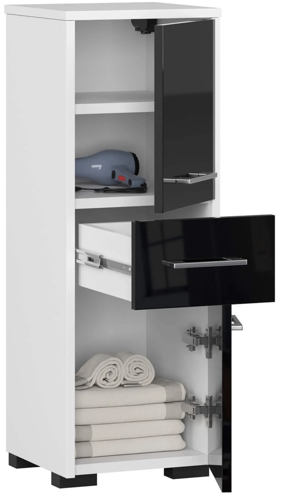 Kúpeľňová skrinka Fin biela/čierny lesk
