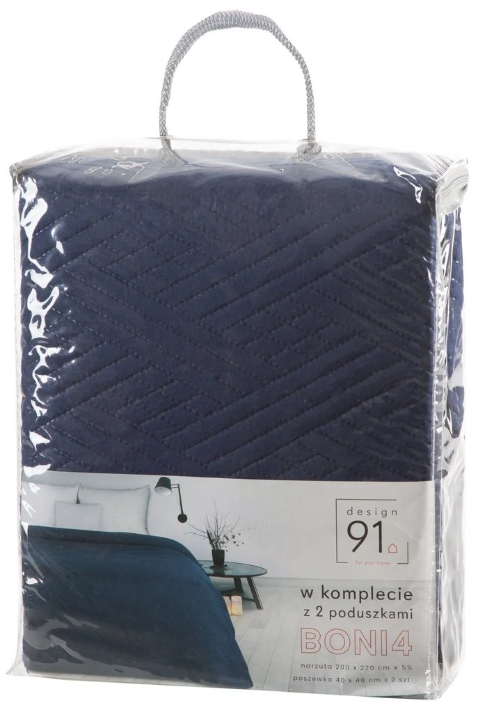 SADA PREHOZ NA POSTEĽ + OBLIEČKA NA VANKÚŠ BONI4 200X220 CM, 2 KS 40X40 CM TMAVOMODRÁ