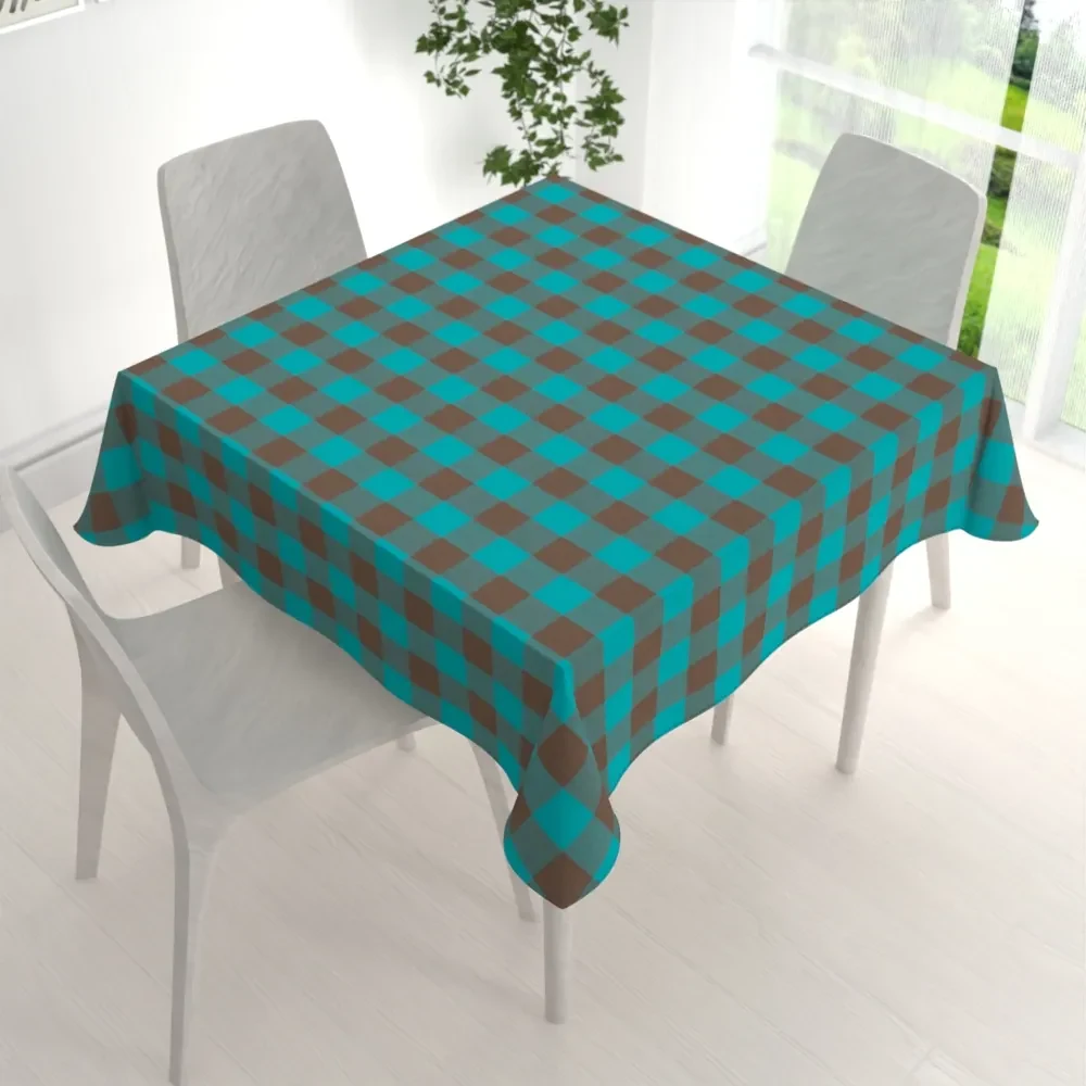 Biante Bavlnený štvorcový obrus Olivia OL-018 Tyrkysovo-hnedá kocka veľká 60x60 cm