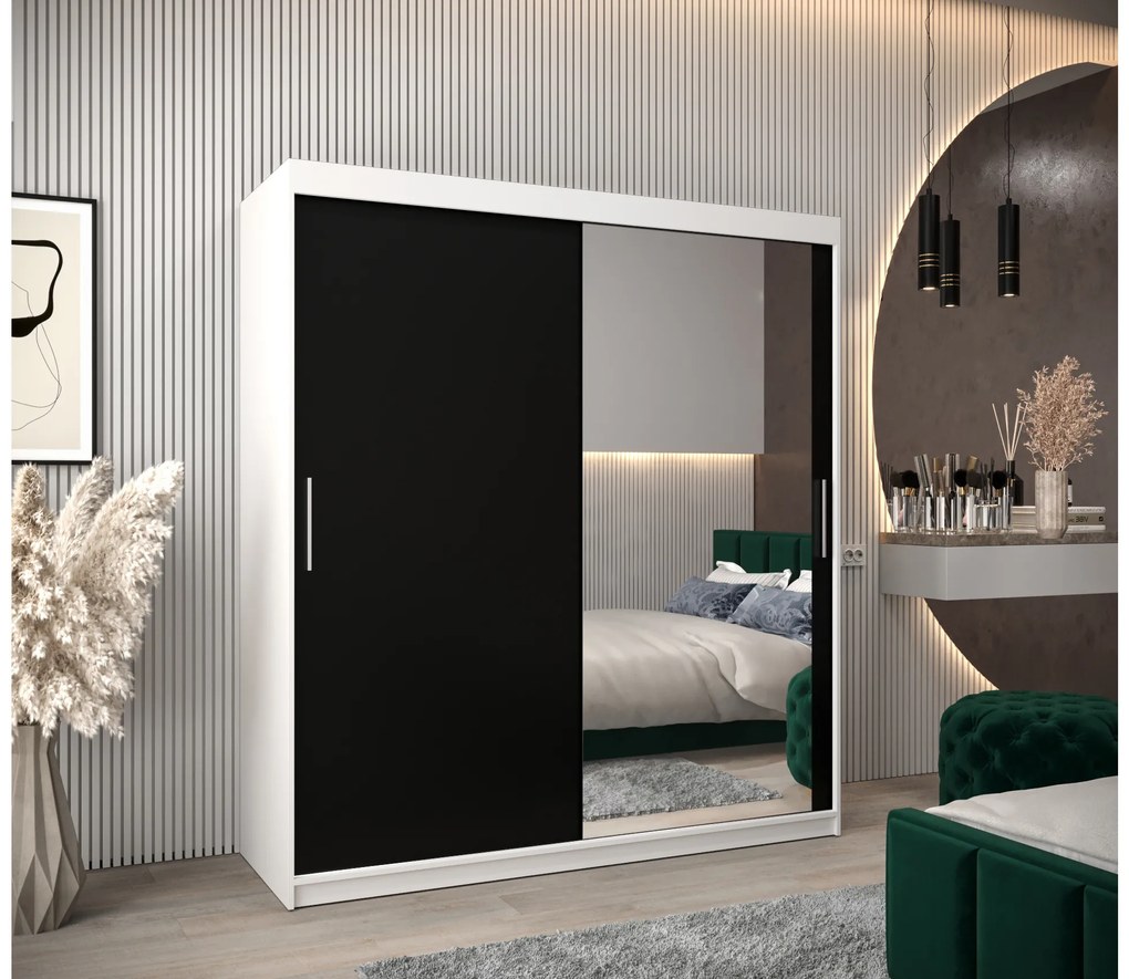 Šatníková skriňa 180 cm Toki 2 (Biela matná + Čierna matná). Akcia -19%. Vlastná spoľahlivá doprava až k Vám domov. 1065000