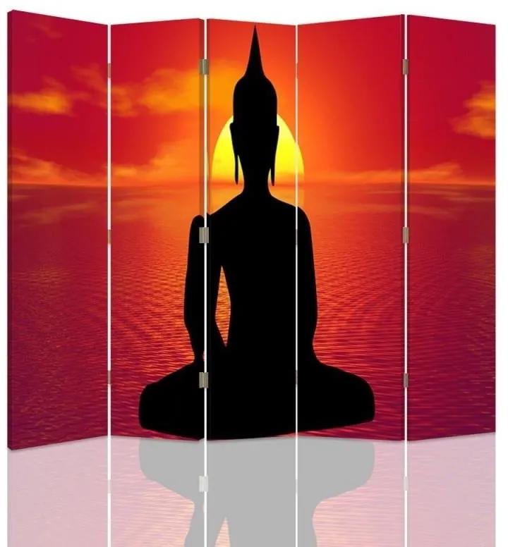 Ozdobný paraván Buddha-západ slunce - 180x170 cm, päťdielny, klasický paraván