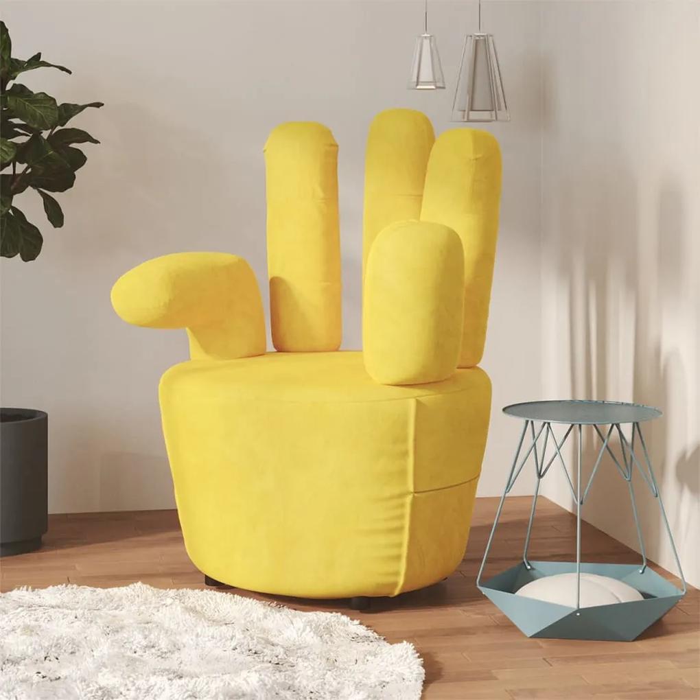 Stolička v tvare ruky horčicovo-žltá zamatová