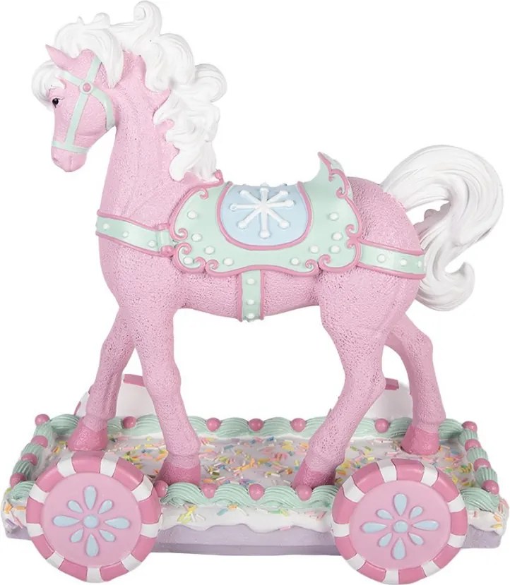 Vianočné dekorácie koník na kolieskach Pastel Christmas Chic - 35*16*38 cm