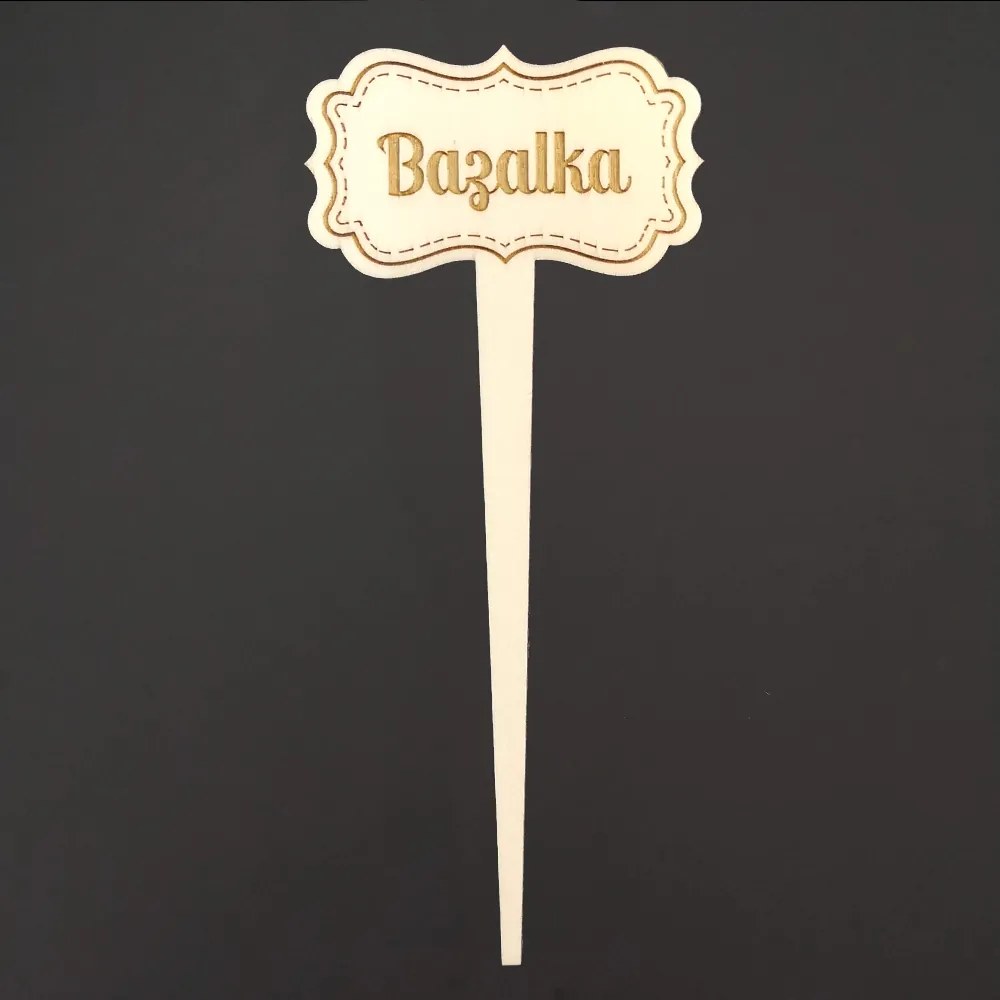 AMADEA Drevený zápich - ceduľka na bylinky Bazalka, výška 20 cm, český výrobok