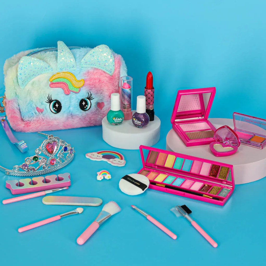 KIK Detská make-up sada 22 ks – dúhová tylová sukňa a jednorožcová kozmetická taštička