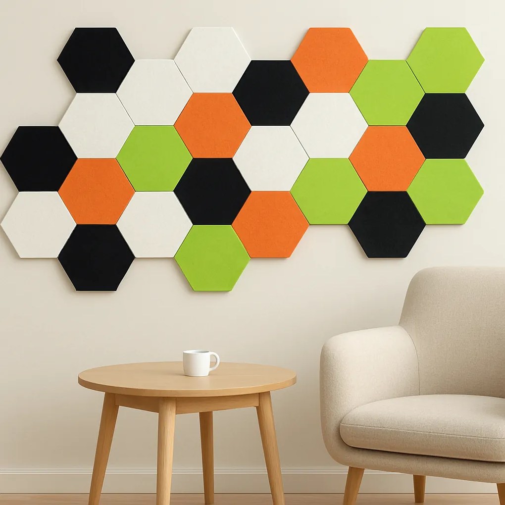 Akustický panel, šesťuholník, 30x26 cm, 12 ks, oranžová
