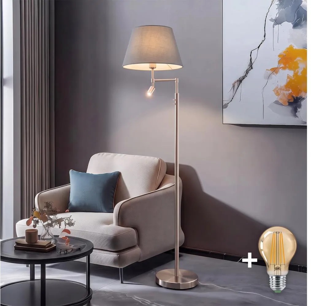 BRILAGI - LED Stojacia lampa CERIA 1xE27/60W/230V + LED/2,1W matný chróm/šedá